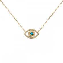 yellow gold petite diamond and turq evil eye necklace