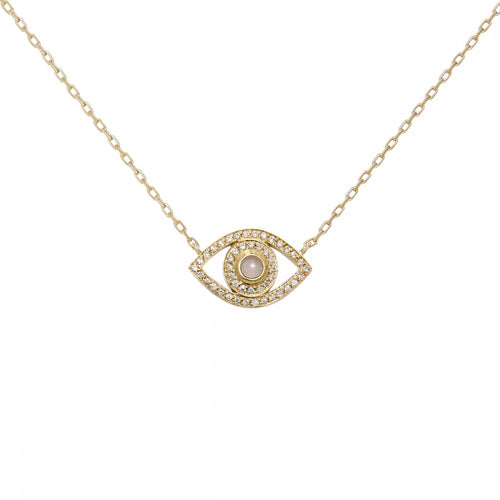 yellow gold petite diamond evil eye necklace